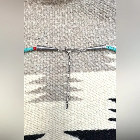 Native American Sterling Silver Natural Turquoise Heishi Bead Necklace - Picture 5 of 5